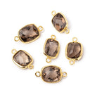 11x9mm Vermeil Bezel Smoky Quartz Pavilion Faceted Rectangle Connector 1 piece - Beadsofcambay.com