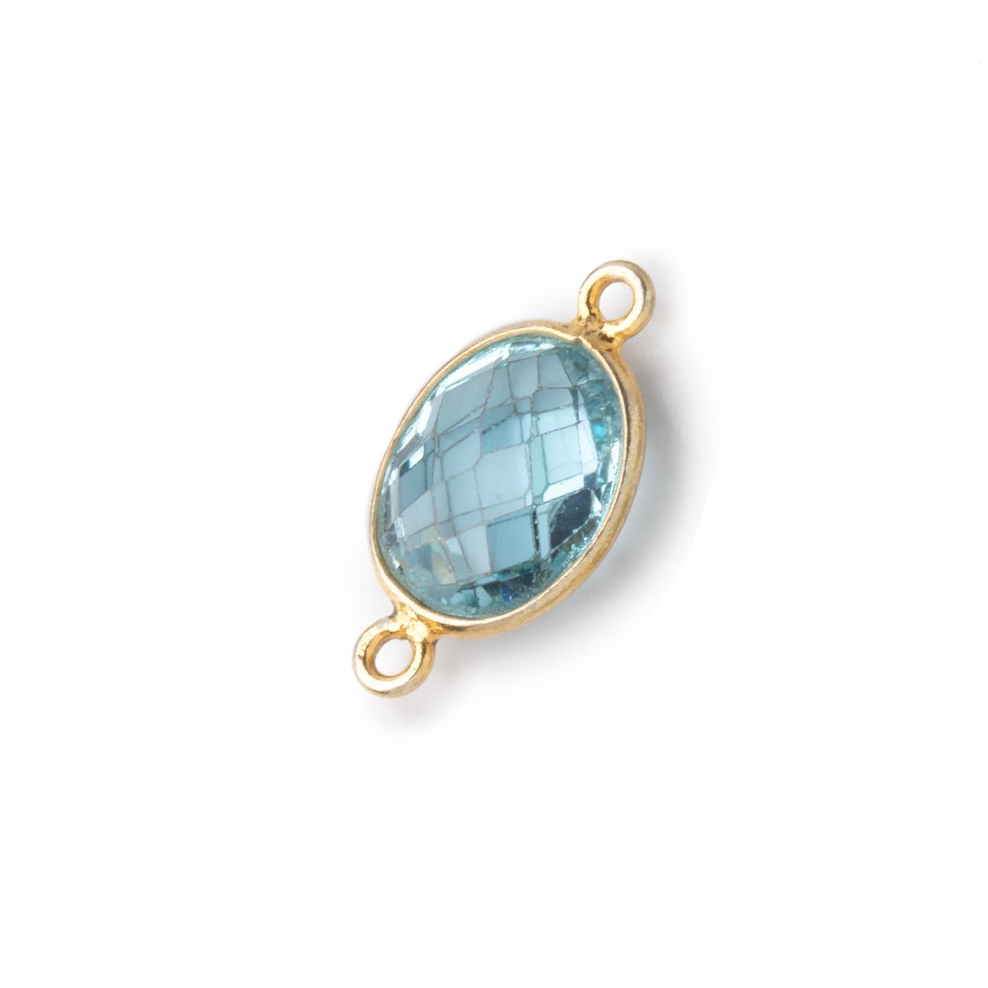 11x9mm Vermeil Bezel Swiss Blue Topaz faceted oval Connector 1 piece - Beadsofcambay.com