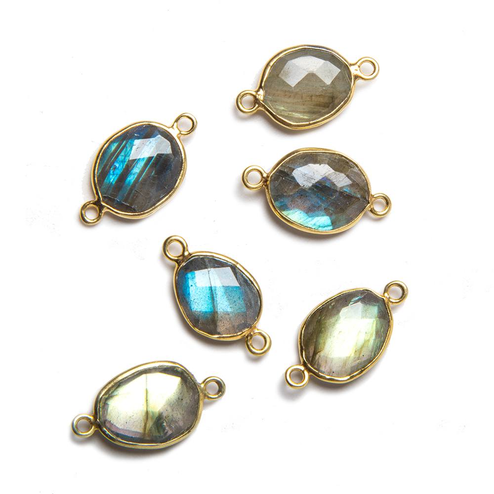 11x9mm Vermeil Bezeled Labradorite faceted nugget Connector 1 piece - Beadsofcambay.com