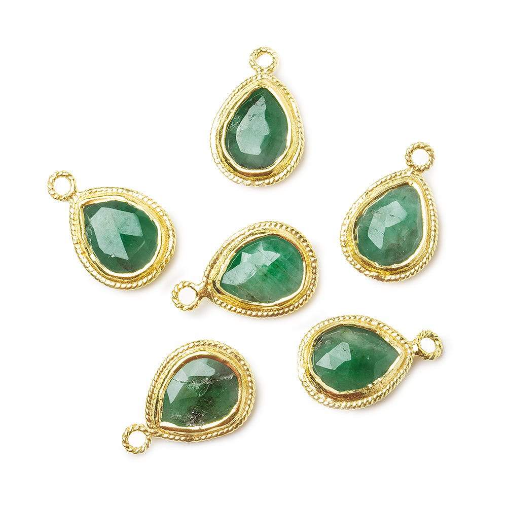 11x9mm Vermeil Twist Rope Bezel Emerald Faceted Pear Pendant 1 piece - Beadsofcambay.com