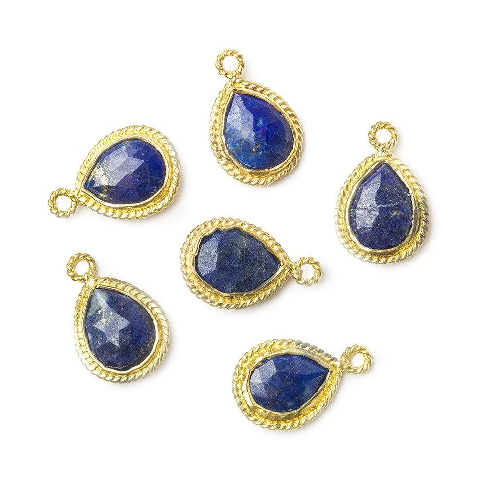 11x9mm Vermeil Twist Rope Bezel Lapis Lazuli Faceted Pear Pendant 1 piece - Beadsofcambay.com