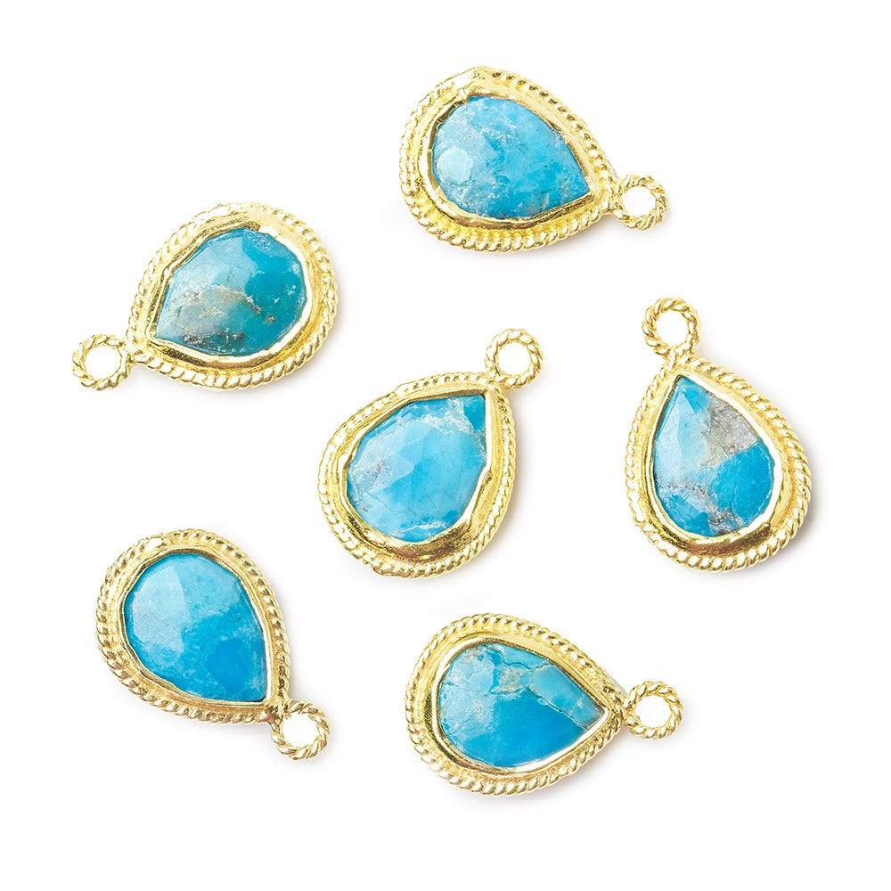 11x9mm Vermeil Twist Rope Bezel Turquoise Howlite Faceted Pear Pendant 1 piece - Beadsofcambay.com