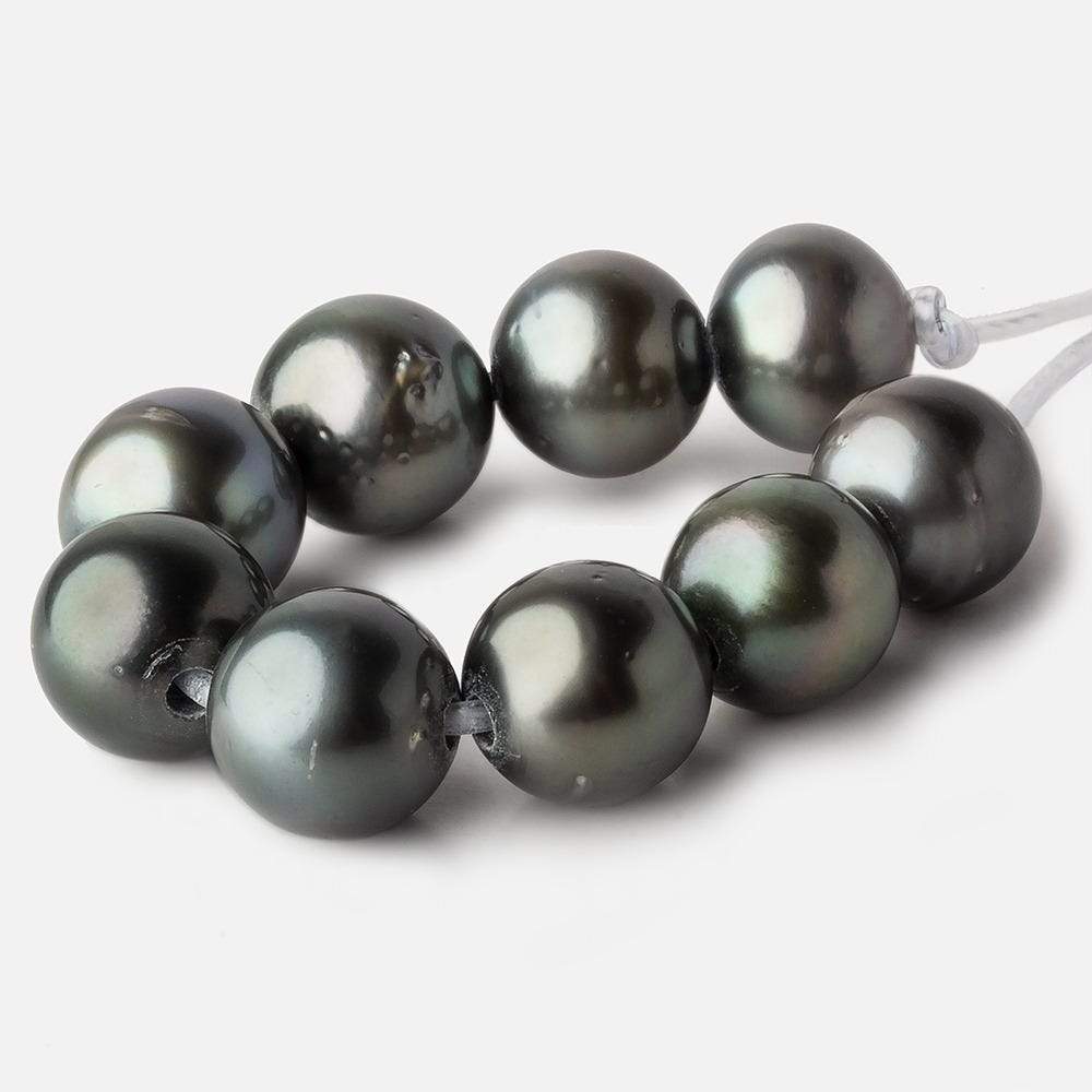 12-12.5mm Silver Peacock Tahitian Large Hole Saltwater Pearls 4 inch 8 pieces - Beadsofcambay.com