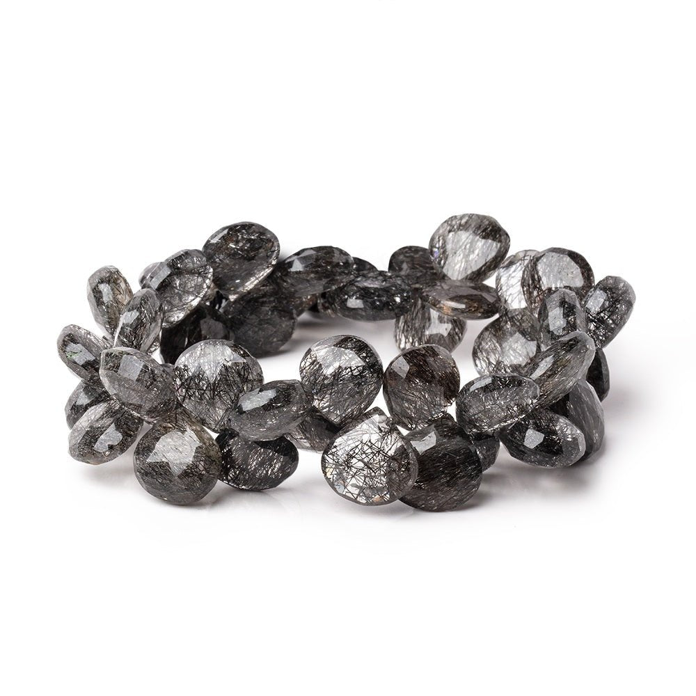 12-13.5mm Black Tourmalinated Quartz Faceted Heart Beads 8 inch 44 pieces AA - Beadsofcambay.com