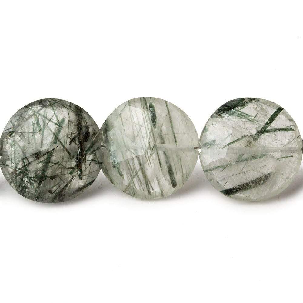 12-13mm Green Tourmalinated Quartz faceted coins 8 inch 15 beads A - Beadsofcambay.com