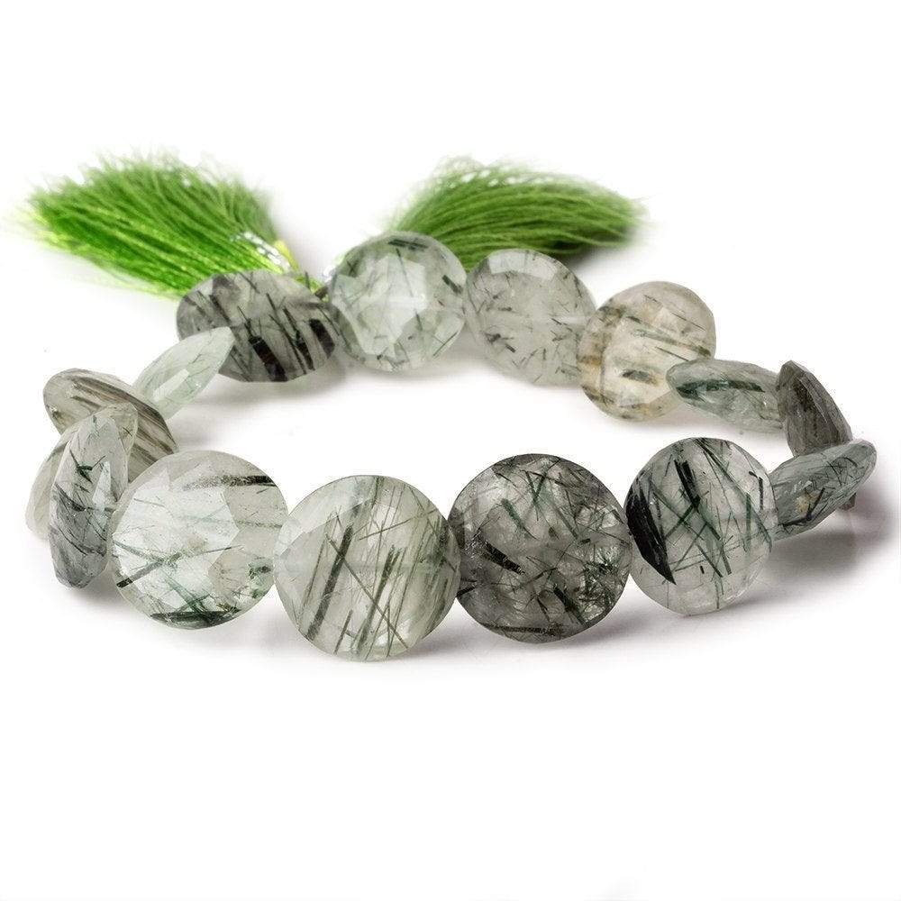 12-13mm Green Tourmalinated Quartz faceted coins 8 inch 15 beads A - Beadsofcambay.com