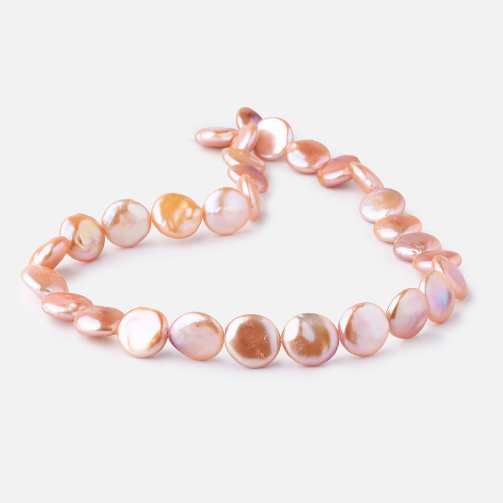 12-13mm Rose Peach Coin Freshwater Pearls 15.5 inch 30 pieces - Beadsofcambay.com