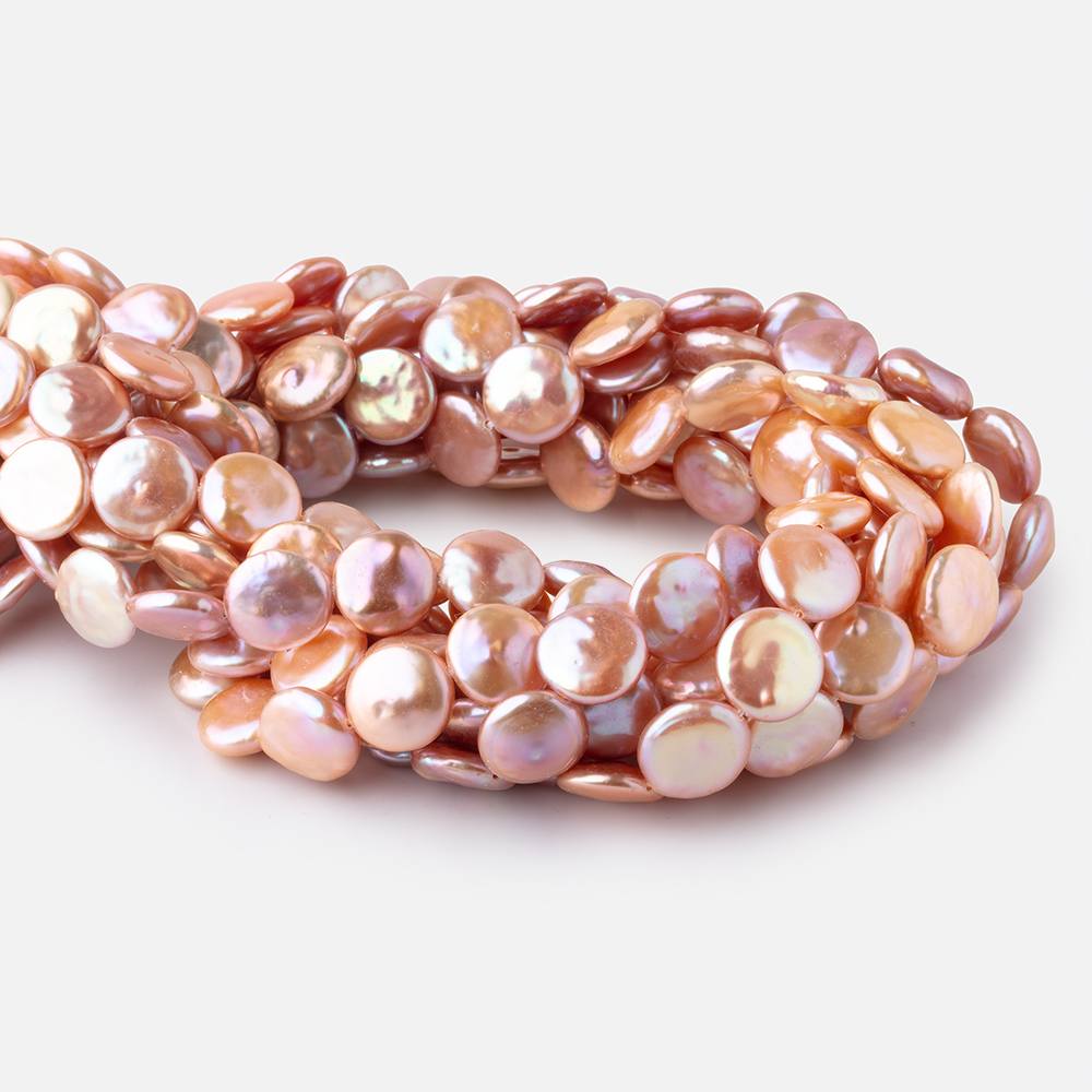 12-13mm Rose Peach Coin Freshwater Pearls 15.5 inch 30 pieces - Beadsofcambay.com