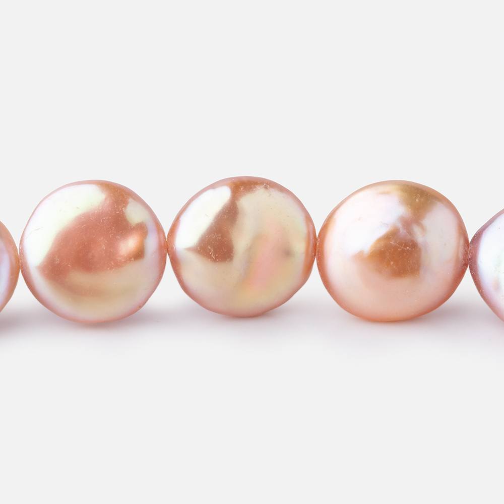 12-13mm Rose Peach Coin Freshwater Pearls 15.5 inch 30 pieces - Beadsofcambay.com