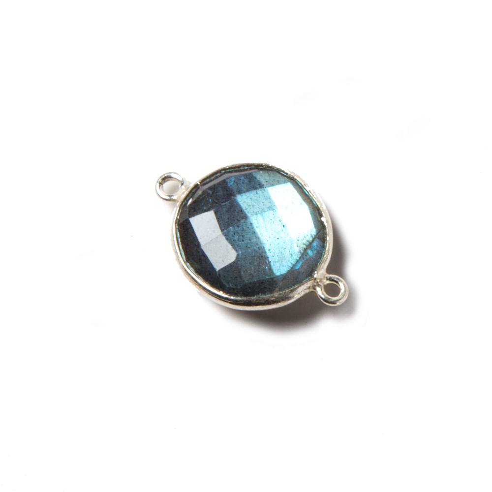 12-13mm Silver Bezeled Labradorite faceted coin Connector 1 piece - Beadsofcambay.com