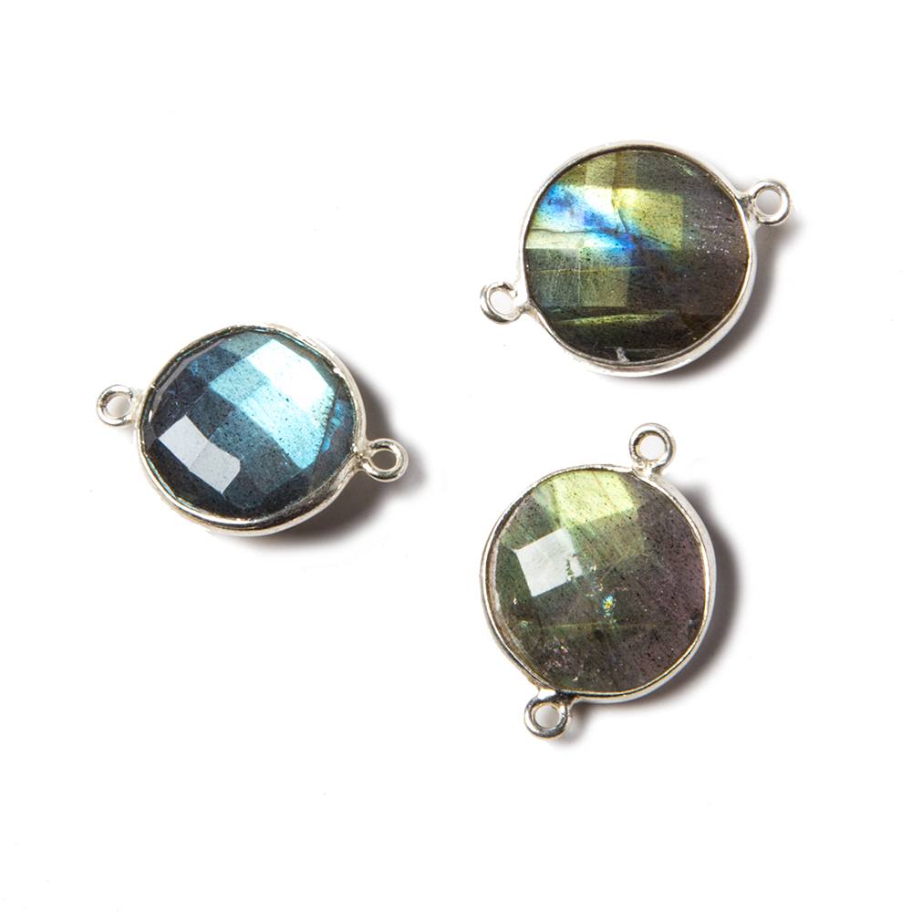 12-13mm Silver Bezeled Labradorite faceted coin Connector 1 piece - Beadsofcambay.com