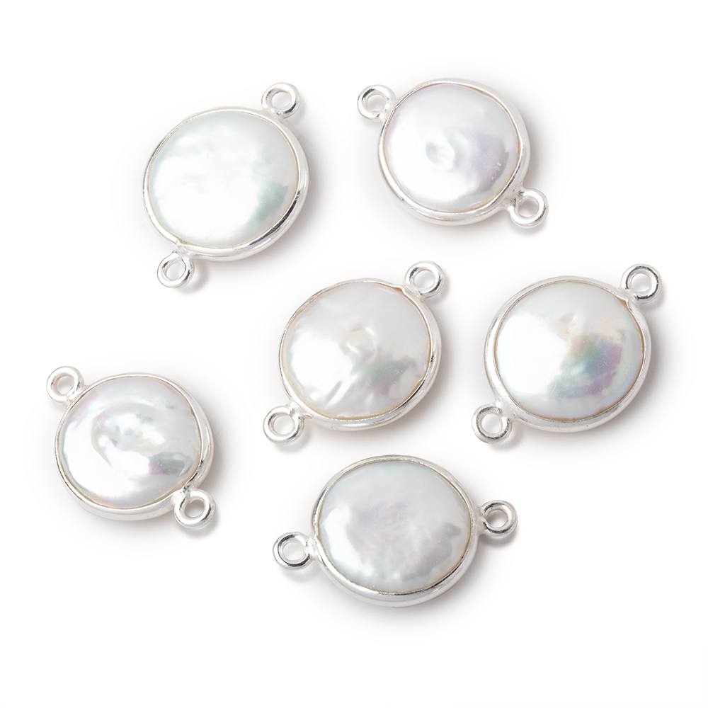 12-13mm Sterling Silver Bezel White Coin Freshwater Pearl Connector 1 piece - Beadsofcambay.com