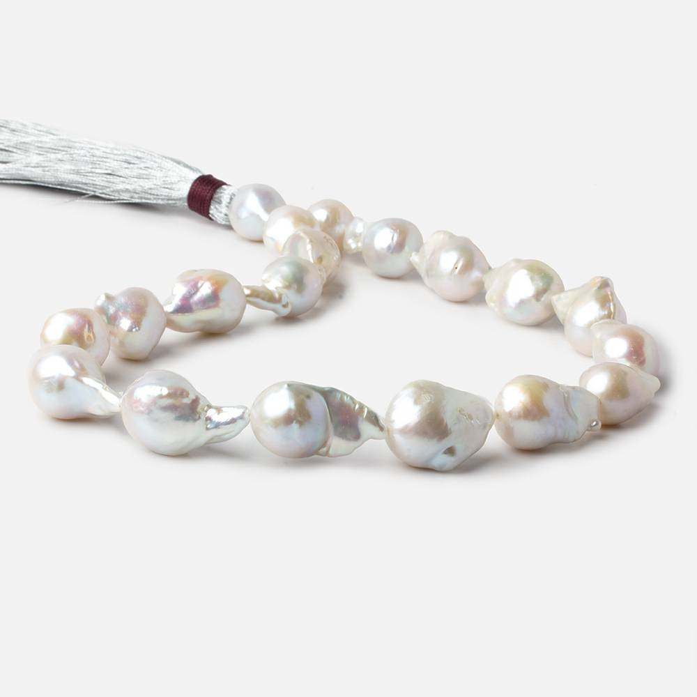 12-13mm White Ultra Baroque Freshwater Pearls 16.5 inch 19 pieces AA 0.8mm drill hole - Beadsofcambay.com