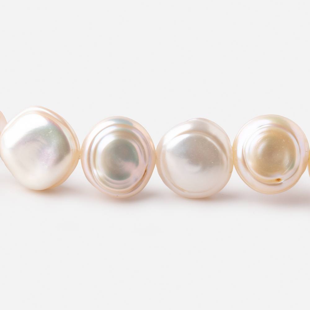 12-14mm Peach Side Drilled Keshi Freshwater Pearls 16 inch 35 pieces - Beadsofcambay.com