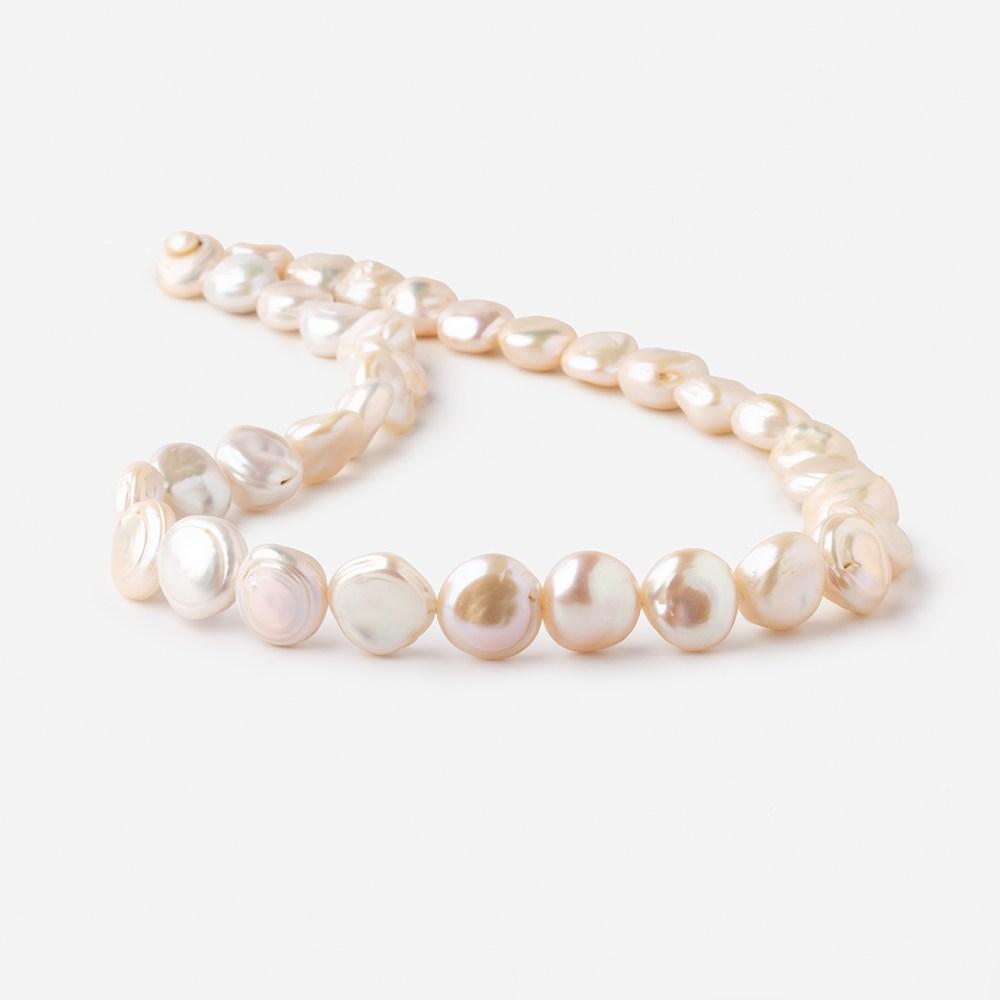 12-14mm Peach Side Drilled Keshi Freshwater Pearls 16 inch 35 pieces - Beadsofcambay.com