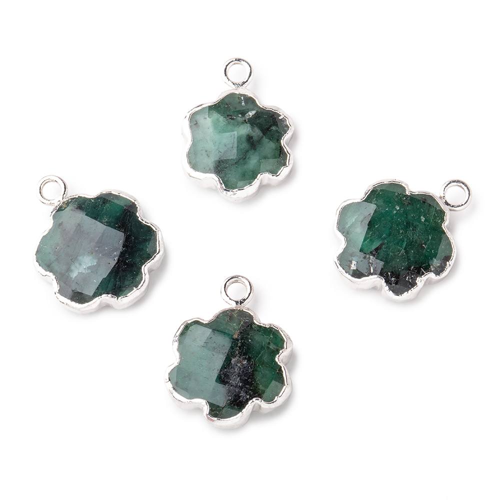 12-14mm Silver Leafed Emerald Faceted Flower Focal Pendant 1 piece - Beadsofcambay.com