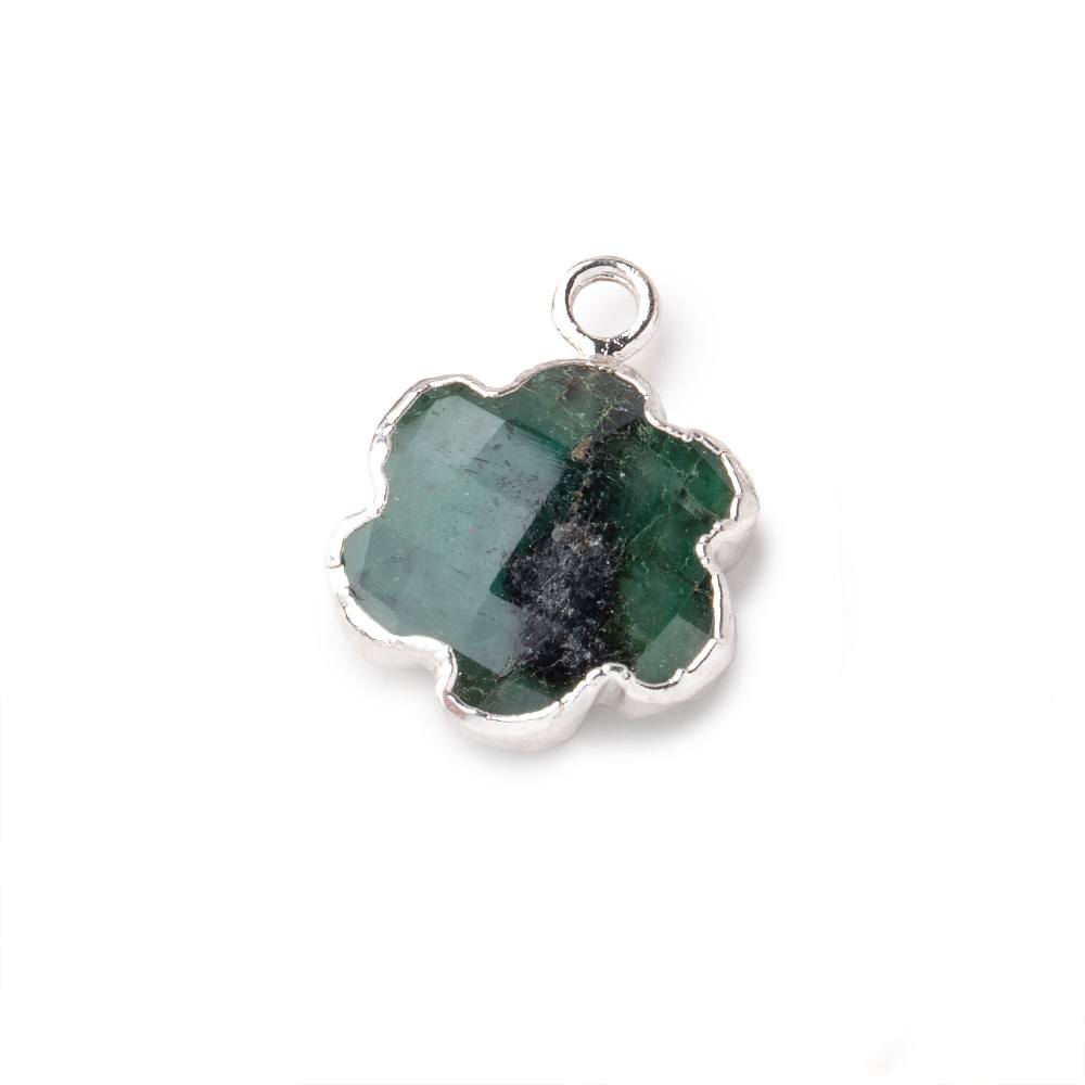 12-14mm Silver Leafed Emerald Faceted Flower Focal Pendant 1 piece - Beadsofcambay.com