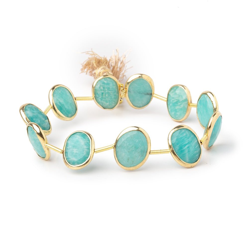 12-14mm Vermeil Bezel Amazonite Side Drill Nuggets 6.5 inch 11 Beads - Beadsofcambay.com