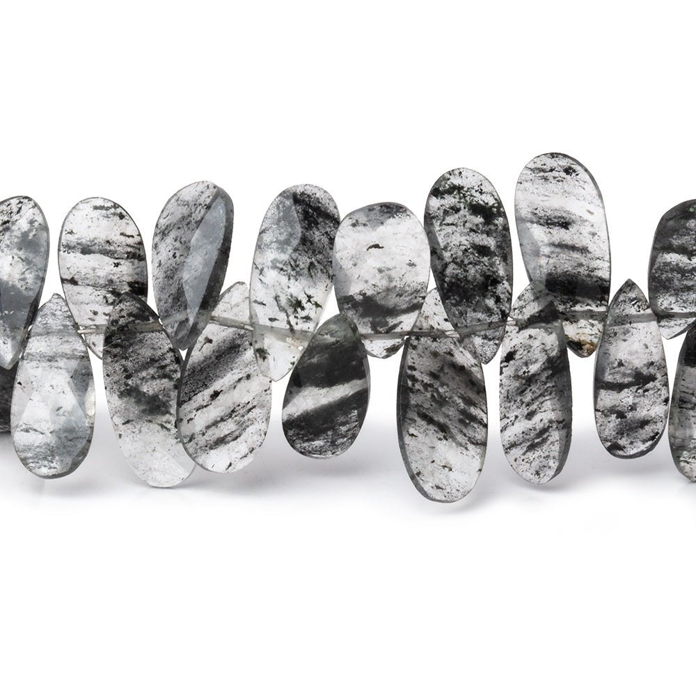 12-15mm Black Moss Quartz Faceted Pear & Marquise Beads 7.5 inch 54 pieces - Beadsofcambay.com