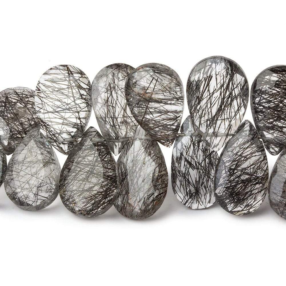 12-15mm Black Tourmalinated Quartz Faceted Pear Beads 6 inch 37 pieces AAA - Beadsofcambay.com