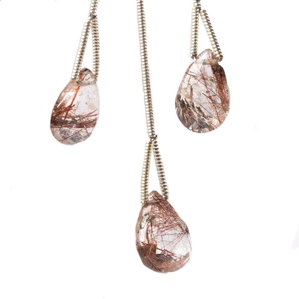 12-15mm Copper Rutilated Quartz Focal Bead Faceted Pear Set of 3 - Beadsofcambay.com