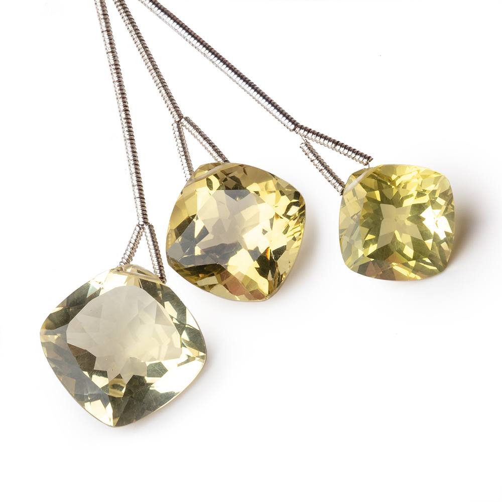 12-15mm Lemon Quartz Faceted Cushion Focals Set of 3 Beads - Beadsofcambay.com