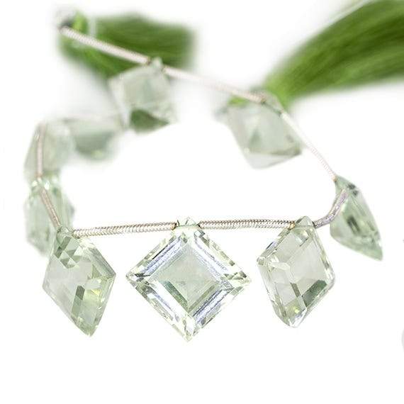 12-16mm Prasiolite emerald cut pavilion faceted square Beads 7 inch 9 pieces - Beadsofcambay.com