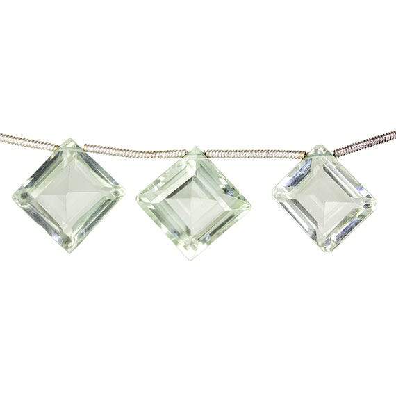 12-16mm Prasiolite emerald cut pavilion faceted square Beads 7 inch 9 pieces - Beadsofcambay.com