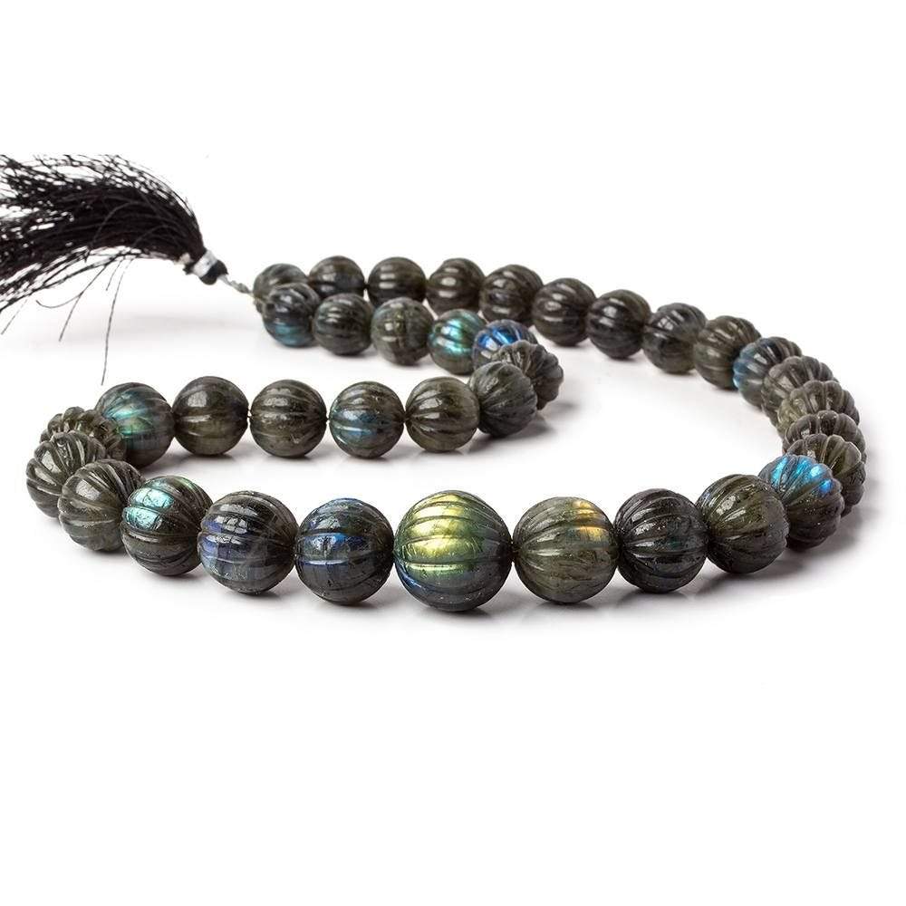 12-17.5mm Labradorite carved melon round beads 20 inches 36 pieces Rare Shape! - Beadsofcambay.com