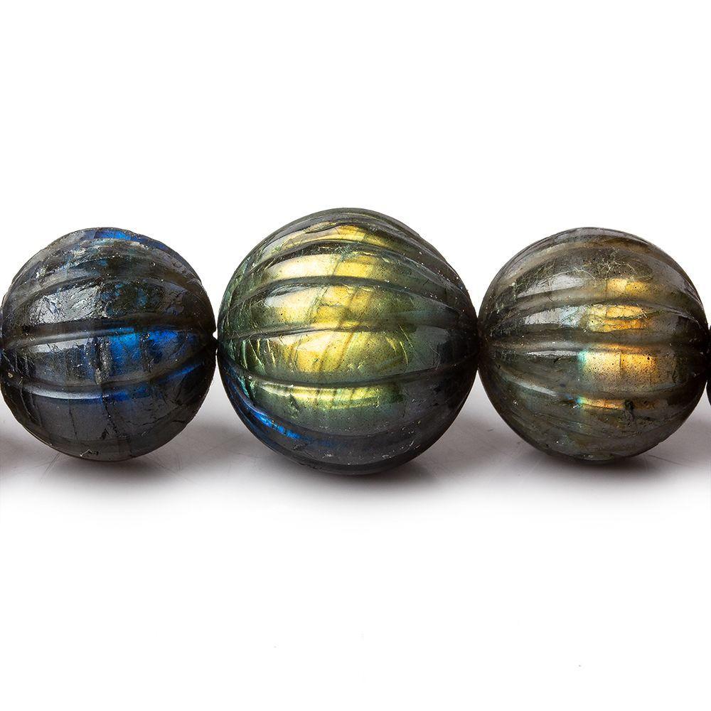 12-17.5mm Labradorite carved melon round beads 20 inches 36 pieces Rare Shape! - Beadsofcambay.com