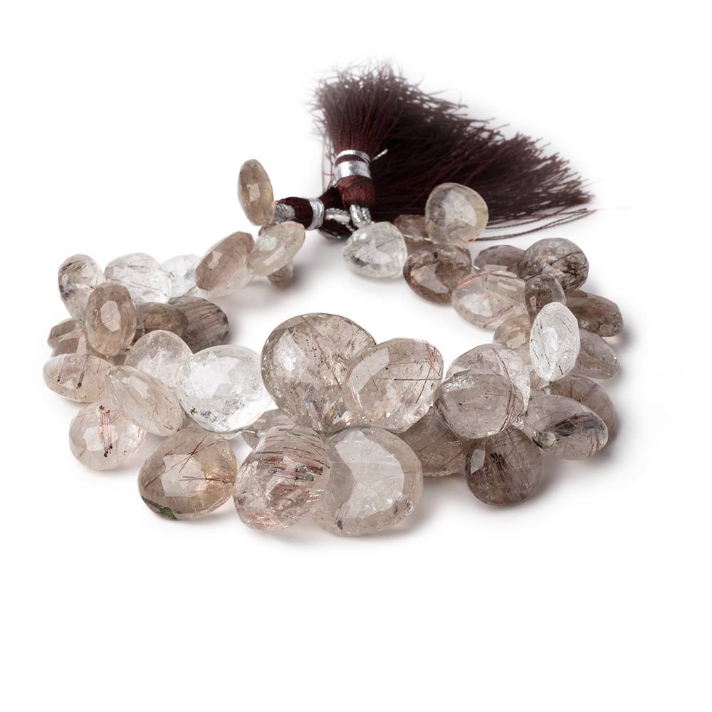 12-21mm Smoky Rutilated Quartz Faceted Heart Beads 9 inch 46 pieces AA - Beadsofcambay.com