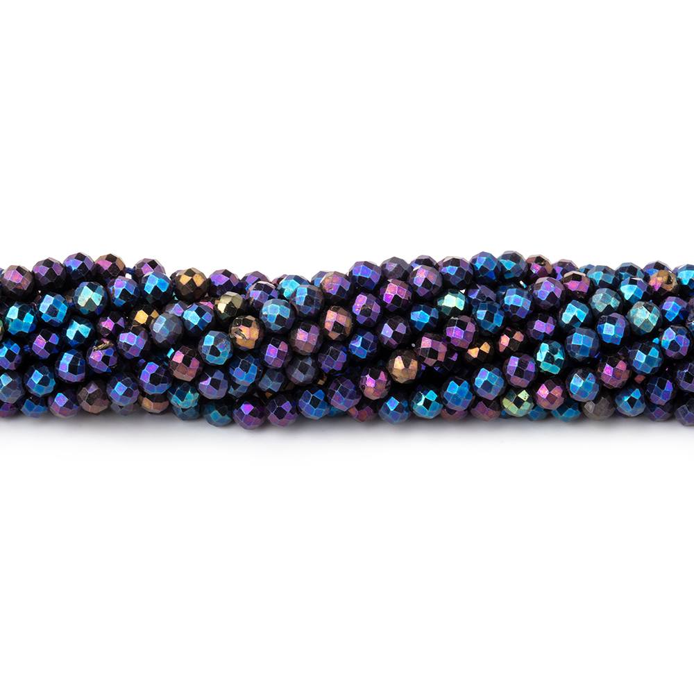 3mm Peacock Metallic Black Spinel Micro faceted rounds 13 inch 128 beads - BeadsofCambay.com
