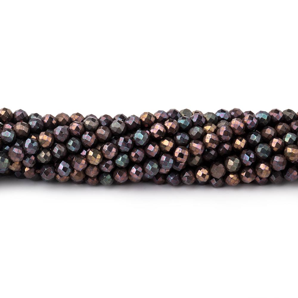 3mm Metallic Chocolate Black Spinel Micro faceted rounds 13 inch 128 beads - BeadsofCambay.com