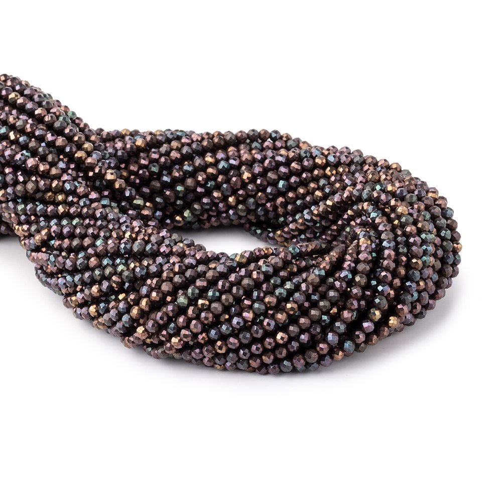 3mm Metallic Chocolate Black Spinel Micro faceted rounds 13 inch 128 beads - BeadsofCambay.com