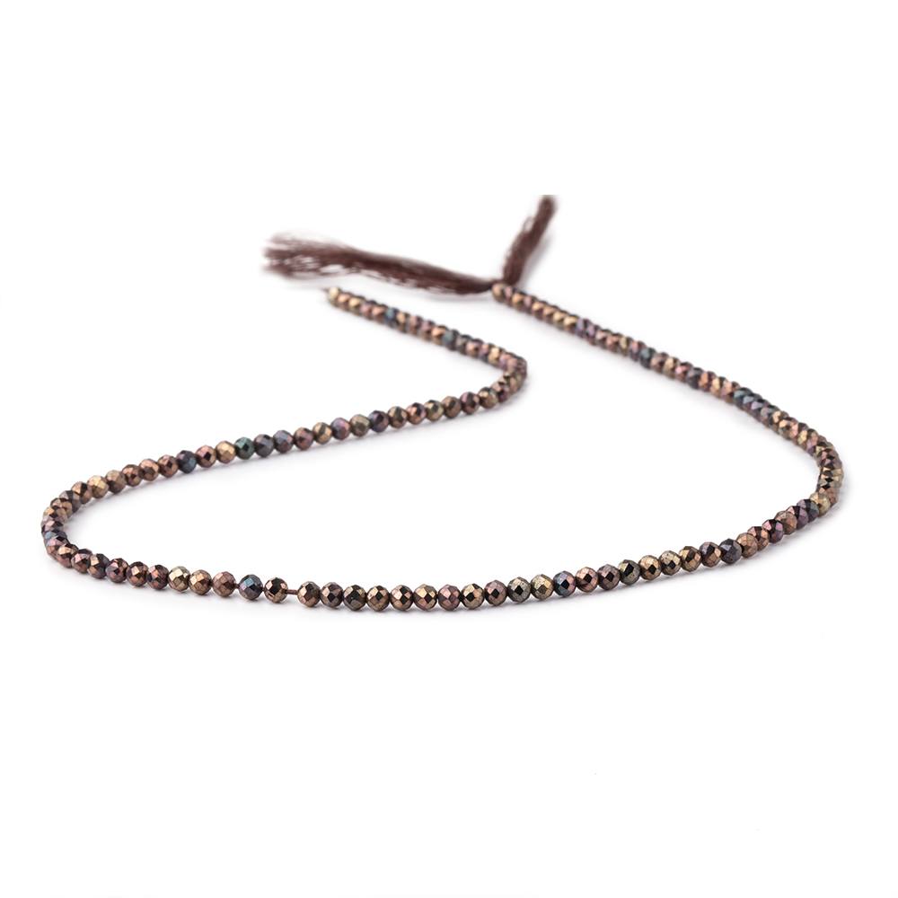 3mm Metallic Chocolate Black Spinel Micro faceted rounds 13 inch 128 beads - BeadsofCambay.com