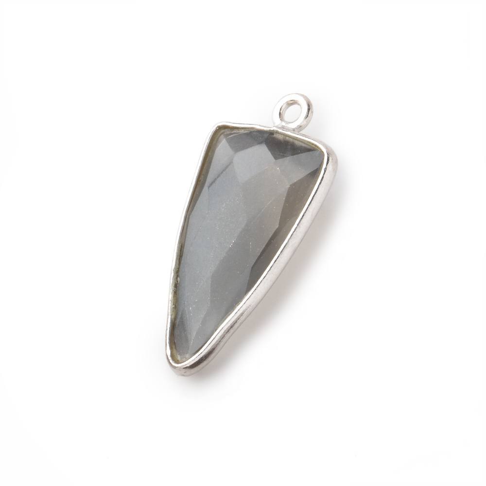 Beadsofcambay 21x11mm Silver Bezel Platinum Grey Moonstone faceted point 1 focal bead view 1