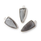 Beadsofcambay 21x11mm Silver Bezel Platinum Grey Moonstone faceted point 1 focal bead