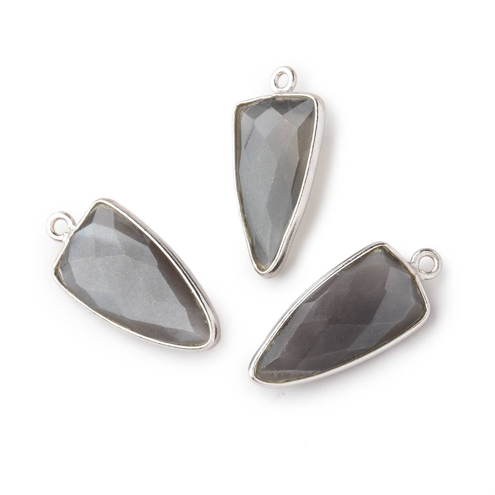 Beadsofcambay 21x11mm Silver Bezel Platinum Grey Moonstone faceted point 1 focal bead