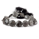 12.5-14.5mm Black Tourmalinated Quartz Faceted Coins 8 inch 15 beads - Beadsofcambay.com