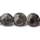 12.5-14.5mm Black Tourmalinated Quartz Faceted Coins 8 inch 15 beads - Beadsofcambay.com