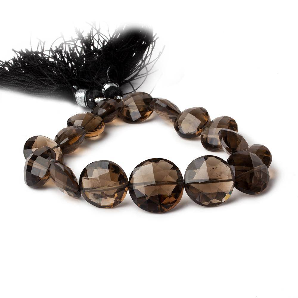 12.5-15.5mm Smoky Quartz Faceted Coin Beads 8 inch 16 pieces AAA - Beadsofcambay.com