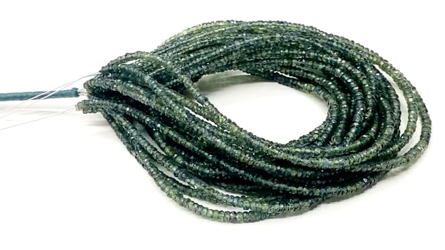 Beadsofcambay 2.5-4mm Forest Green Sapphire Faceted Rondelle Beads 17 inch 268 pieces View 1