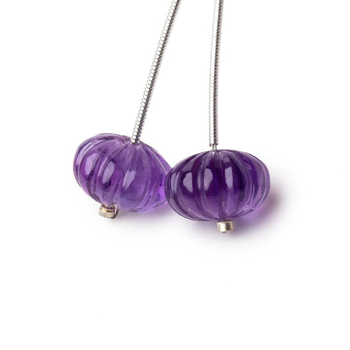 12.5mm Amethyst Carved Melon Focals Set of 2 Beads - Beadsofcambay.com