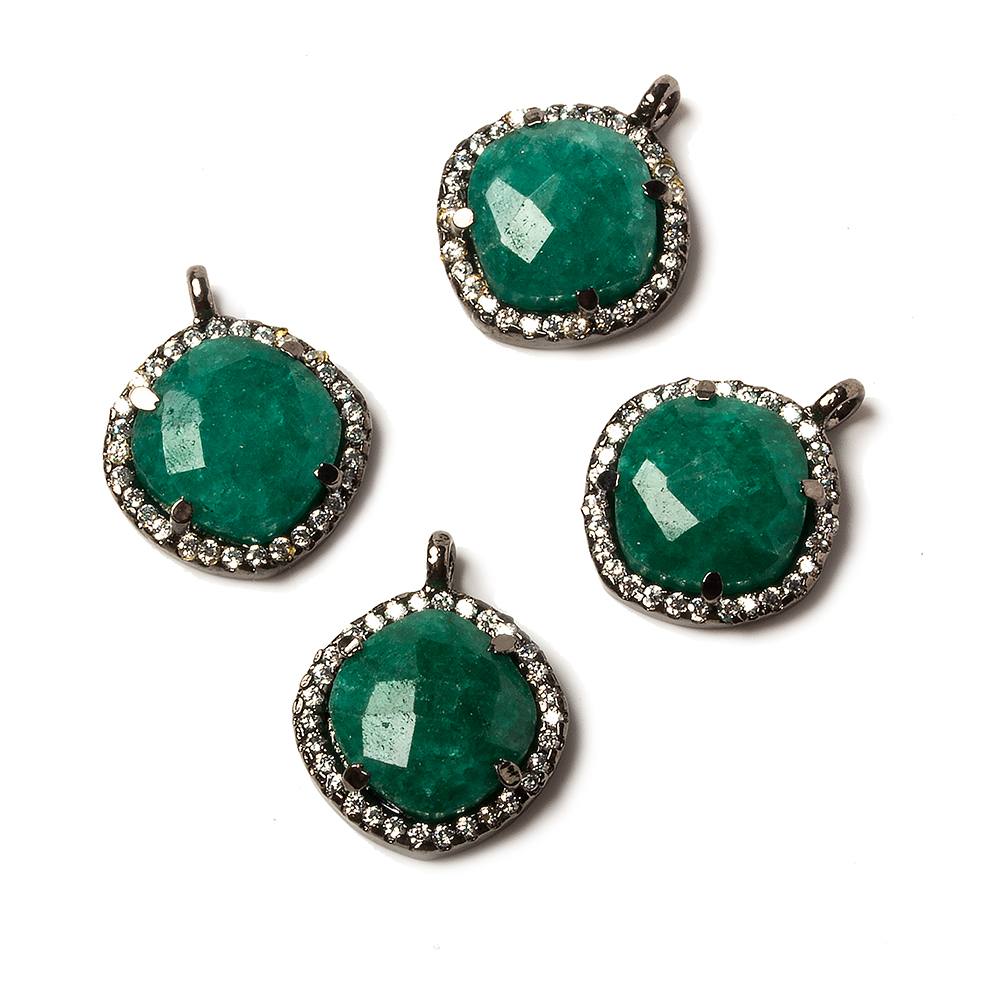 12.5mm Black Gold Bezel White CZ & Green Onyx Cushion Pendant 1pc - Beadsofcambay.com