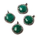 12.5mm Black Gold Bezel White CZ & Green Onyx Cushion Pendant 1pc - Beadsofcambay.com