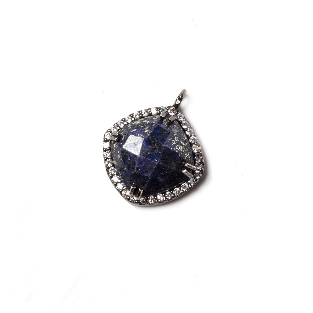 12.5mm Black Gold Bezel White CZ & Lapis Lazuli Cushion Pendant 1pc - Beadsofcambay.com