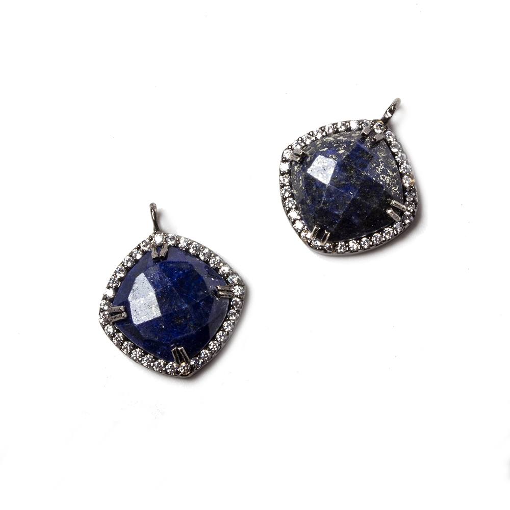 12.5mm Black Gold Bezel White CZ & Lapis Lazuli Cushion Pendant 1pc - Beadsofcambay.com