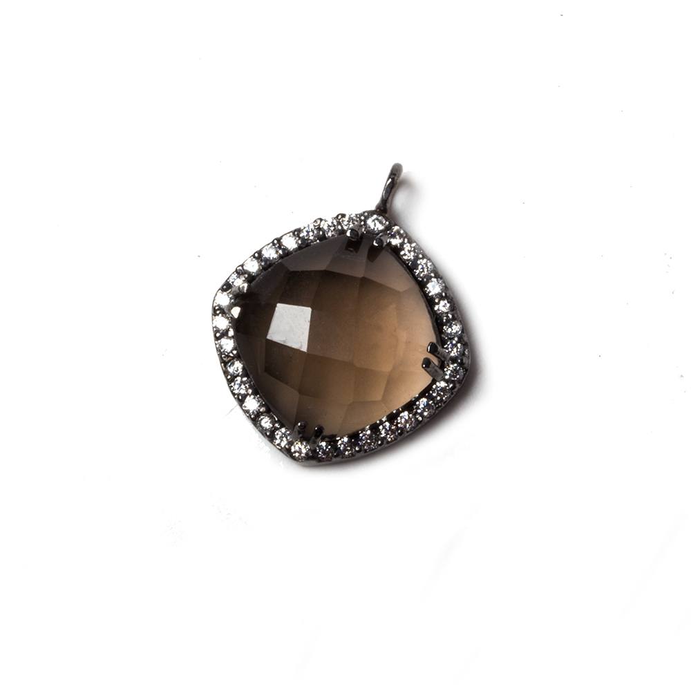 12.5mm Black Gold Bezel White CZ & Smoky Quartz Cushion Pendant 1pc - Beadsofcambay.com