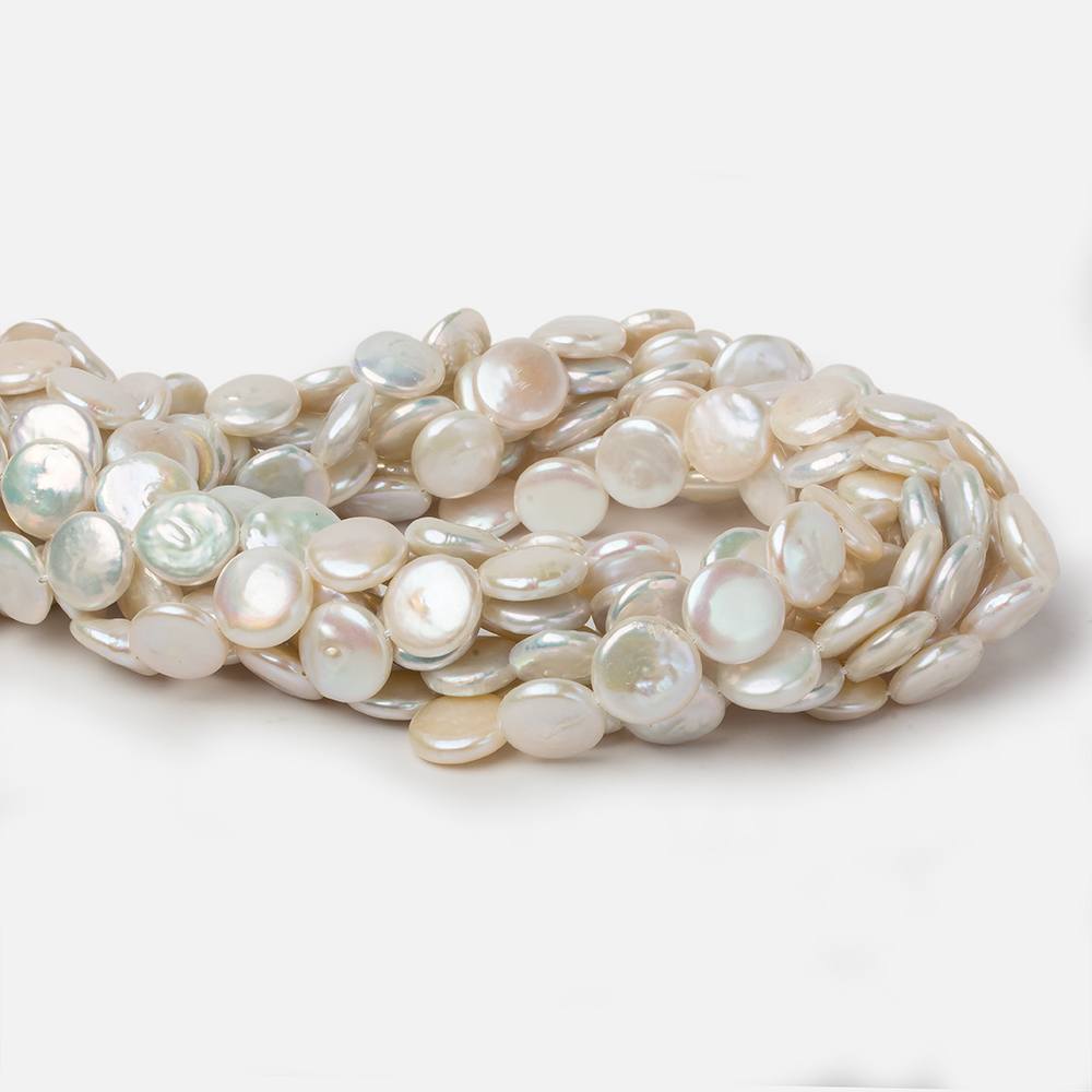12.5mm Cream White Coin Freshwater Pearls 16 inch 32 pieces A - Beadsofcambay.com