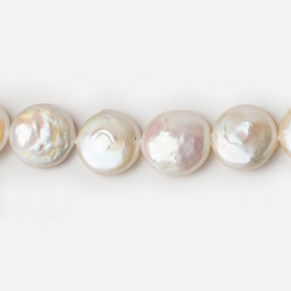 12.5mm Cream White Coin Freshwater Pearls 16 inch 32 pieces A - Beadsofcambay.com